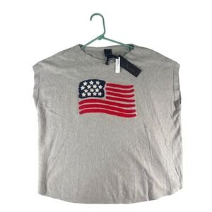 Aaeda Womens XL Gray Knit Sleeveless Top American Flag Graphic Patriotic New
